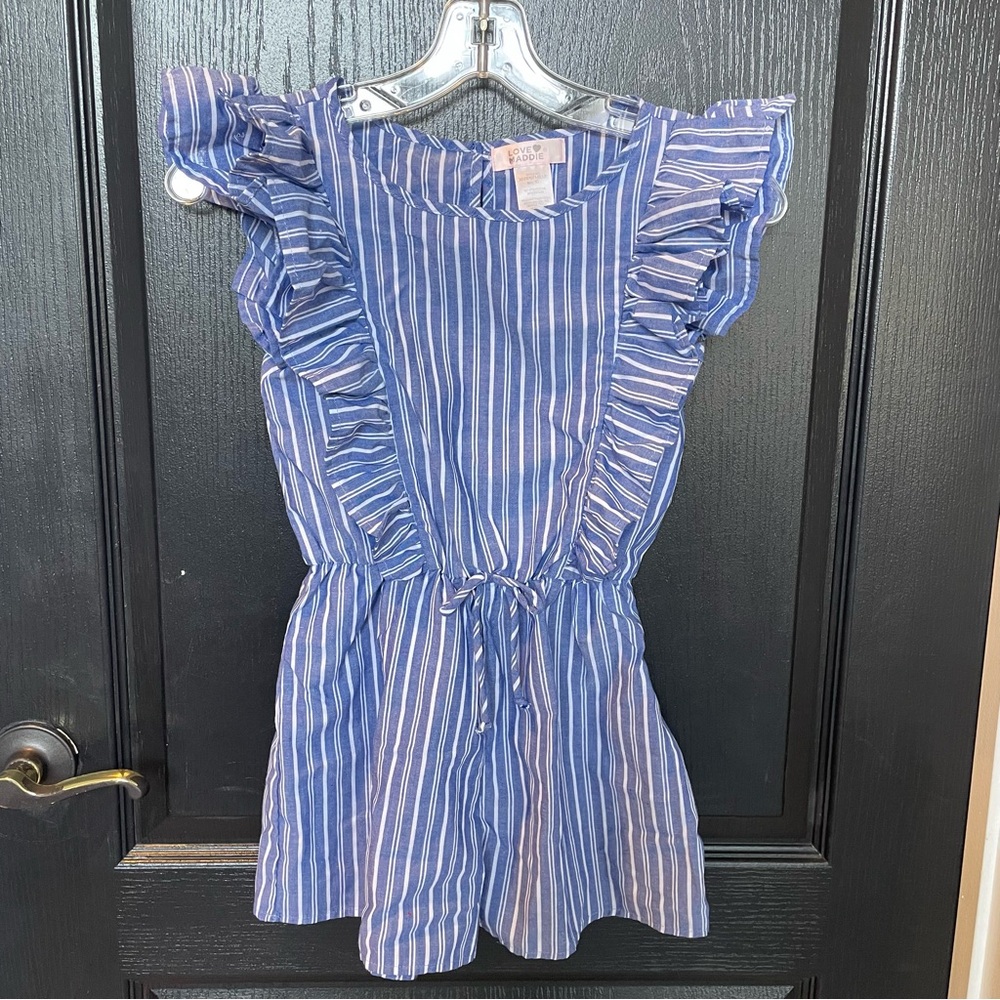 Blue Striped Ruffle Romper